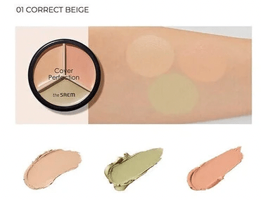 [The Saem] Cover Perfection Triple Pot Concealer 01 Correct Beige - Fresh Mask Korean Beauty