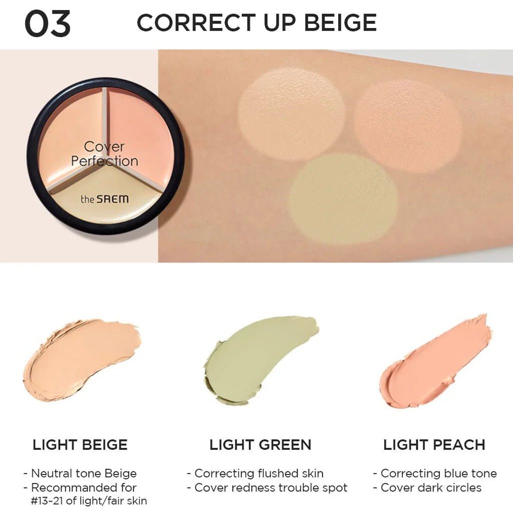 [The Saem] Cover Perfection Triple Pot Concealer 03 Correct Up Beige - Fresh Mask Korean Beauty