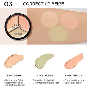 [The Saem] Cover Perfection Triple Pot Concealer 03 Correct Up Beige - Fresh Mask Korean Beauty