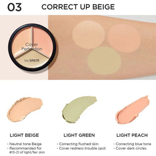 [The Saem] Cover Perfection Triple Pot Concealer 03 Correct Up Beige - Fresh Mask Korean Beauty