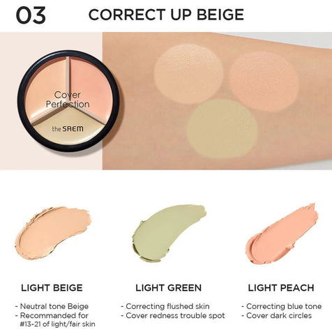 [The Saem] Cover Perfection Triple Pot Concealer 03 Correct Up Beige - Fresh Mask Korean Beauty
